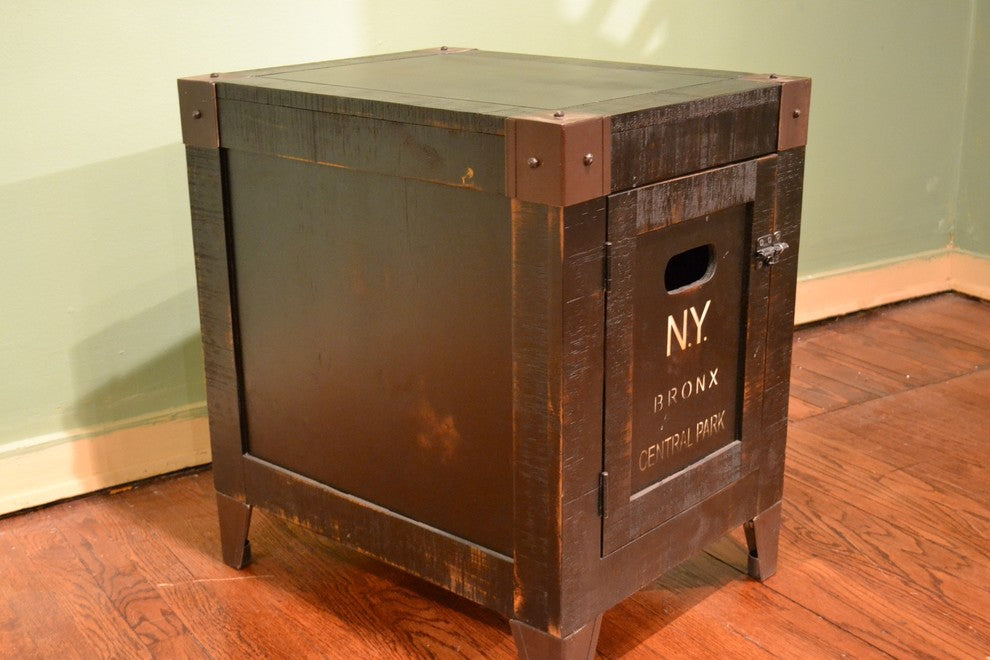Rustic Wood City Graffiti Storage End Table