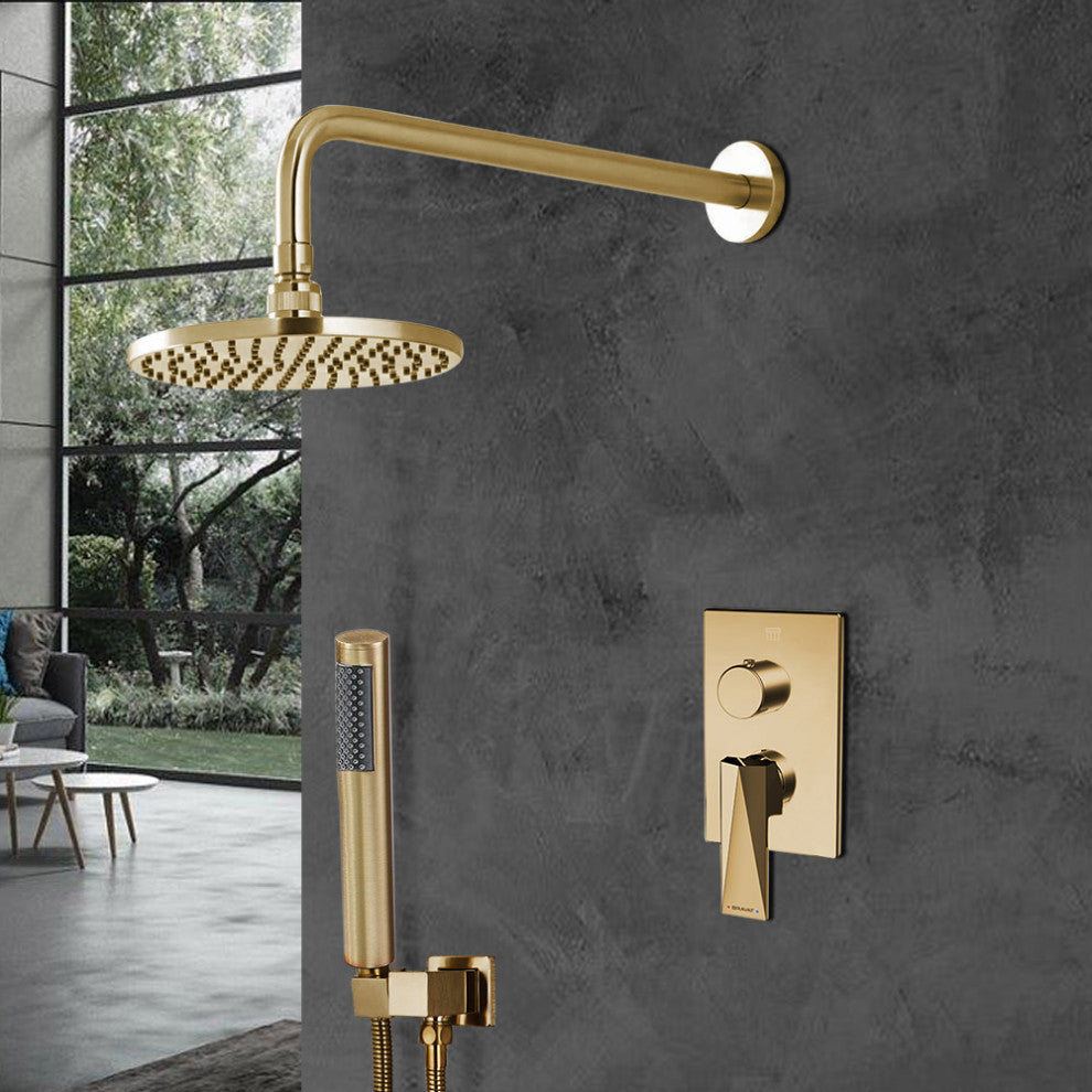 Bravat Wall Mounted Shower Set, Valve Mixer 2-Way Concealed, Brushed Gold