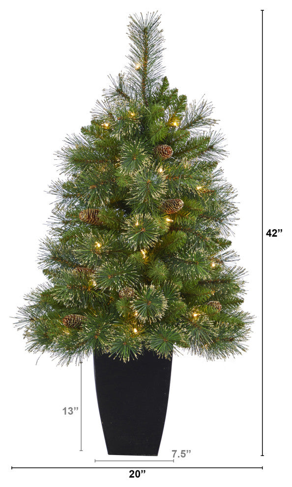 3.5' Golden Tip Washington Pine Faux Xmas Tree W/Lights, Pinecones