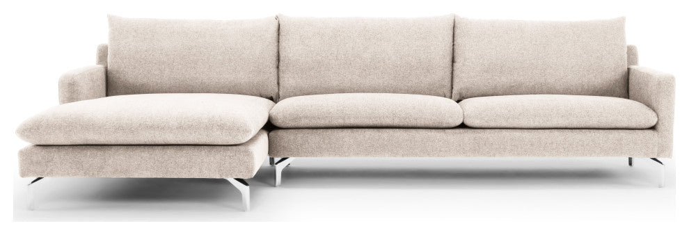 Metro Anderson Chaise Sectional, Chrome Legs, Beige, Left Arm Facing