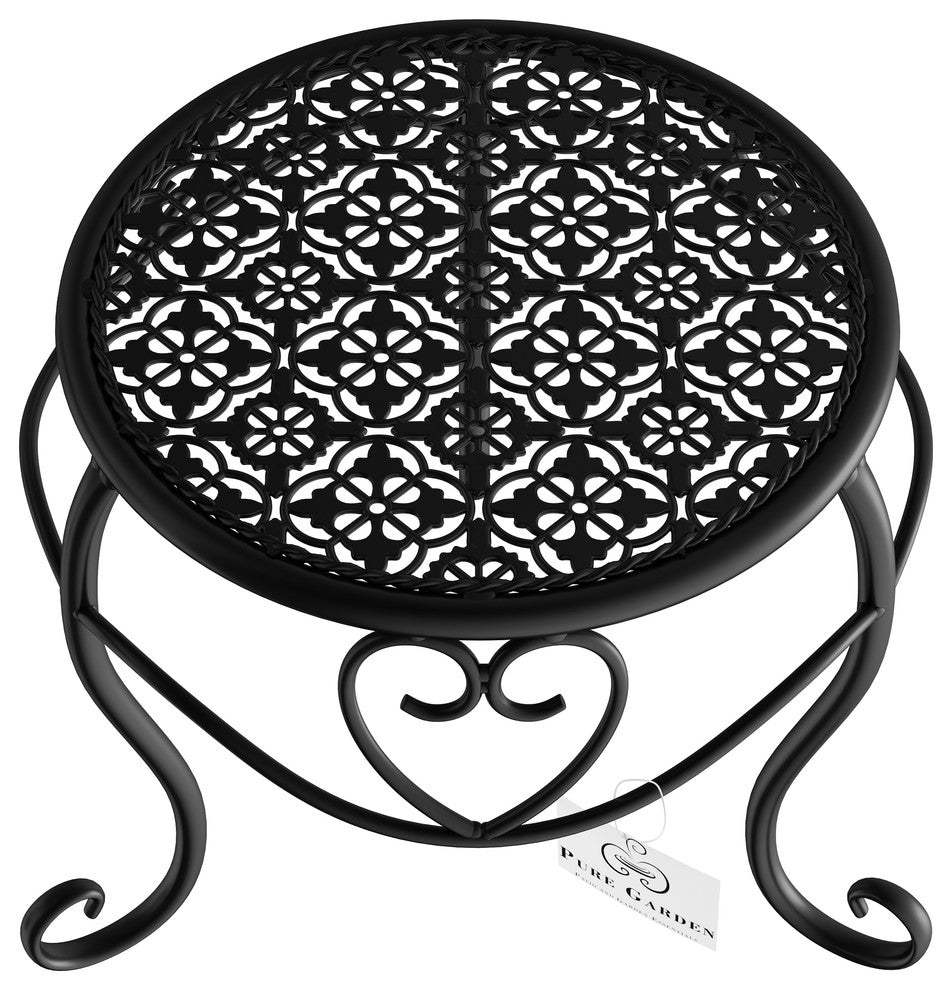 Pure Garden Set of 2 Nesting Metal Round Plant Stands, Black