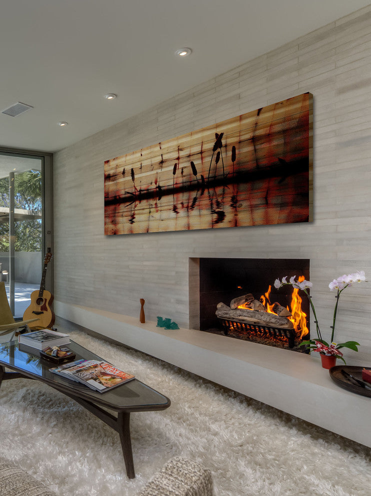"Panoramic Reflection" Painting Print on Natural Pine Wood, 60"x20"