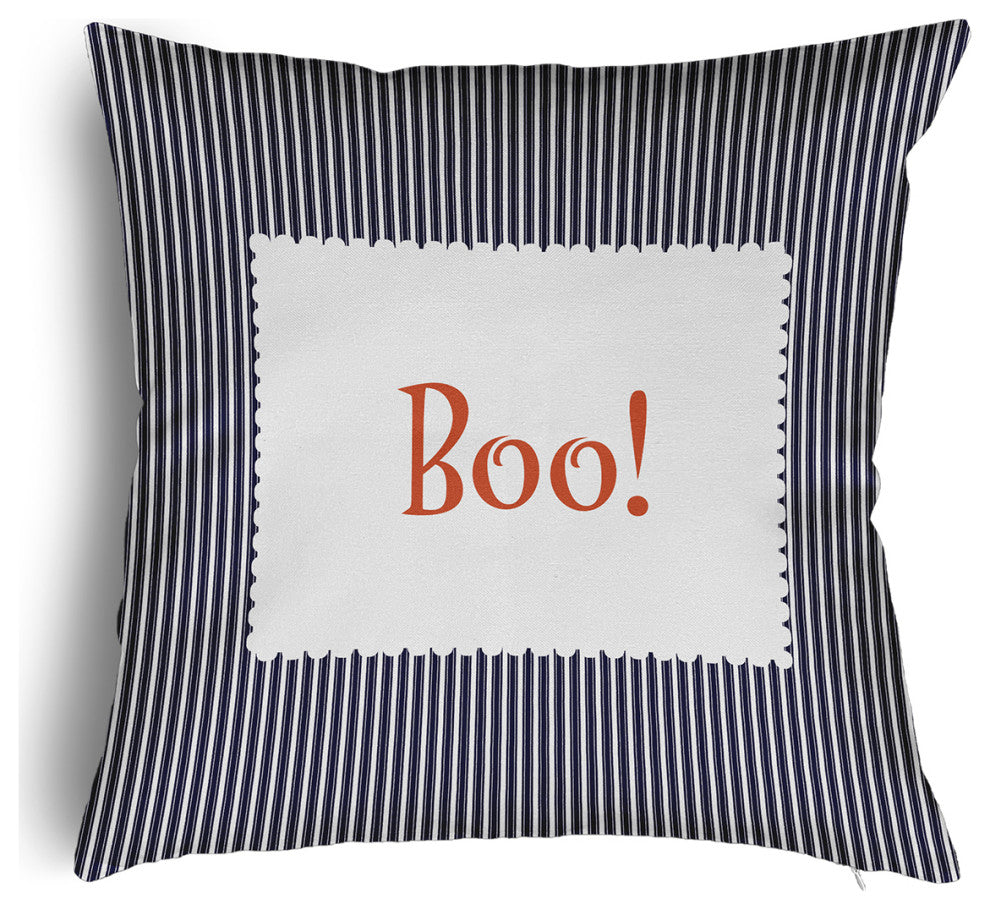 Halloween Boo Ticking Accent Pillow With Removable Insert, Navy, 18"x18"