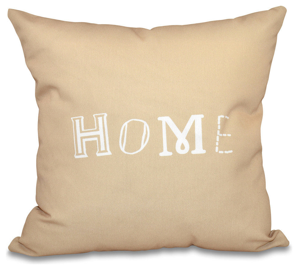 26"x26" Home, Word Print Pillow, Taupe