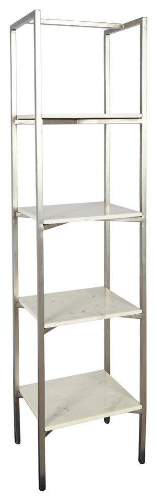 White Marble and Nickel Narrow Shelf