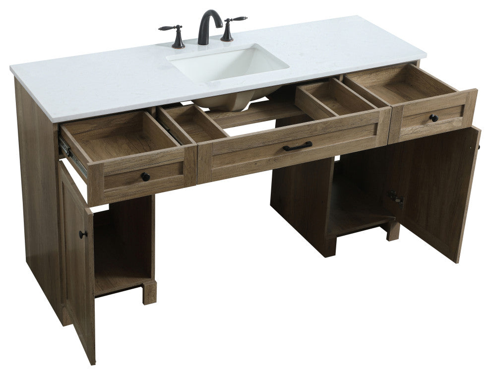 60" ADA Compliant Bathroom Vanity, Natural Oak