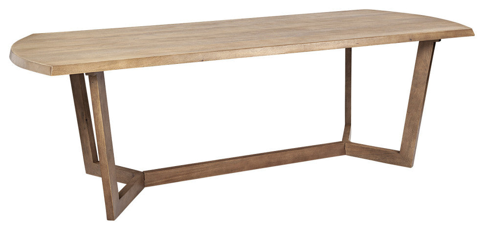 92" Natural And Brown Solid Wood Trestle Base Dining Table