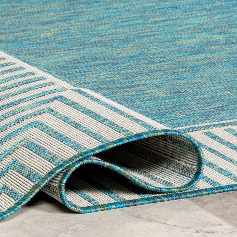 Nuloom Asha Simple Border Indoor/Outdoor Area Rug, Teal 9'6"x12'