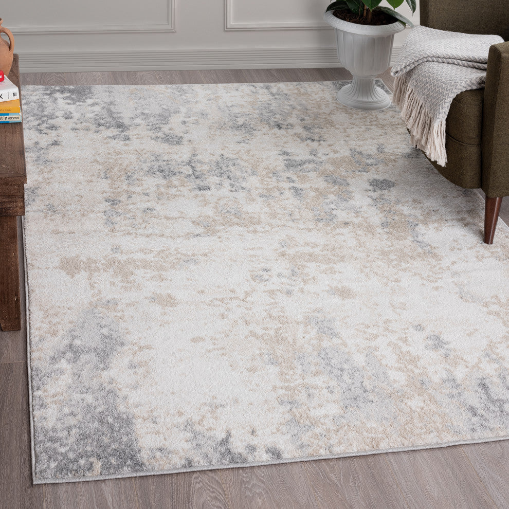 Spokane Contemporary Abstract Gray & Cream Rectangle Area Rug, 5'x7'