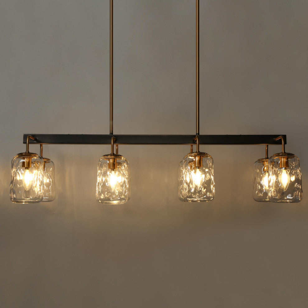 LNC Modern 8-Lights Black Gold Kitchen Island Light Linear Chandelier