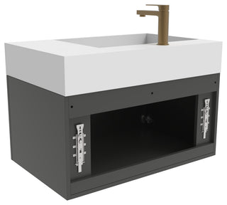 CastelloUSA Amazon 30" Left Wall Mounted Bathroom Vanity Set, Black, White Top, Gold Handles