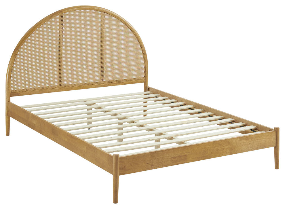 Odette Queen Arched Rattan Cane Platform Bed, Oak