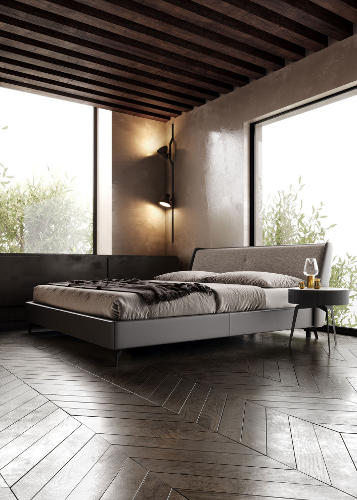 Mitchell Bed, Desert Beige Fabric and Topeka Taupe Eco Leather, Cal King