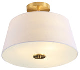 Isabella 15" 3-Light Modern Midcentury Iron Semi Flush Mount, Brass Gold/White