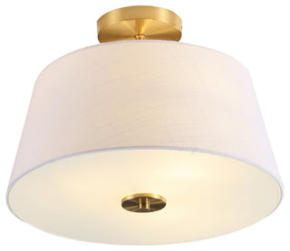 Isabella 15" 3-Light Modern Midcentury Iron Semi Flush Mount, Brass Gold/White