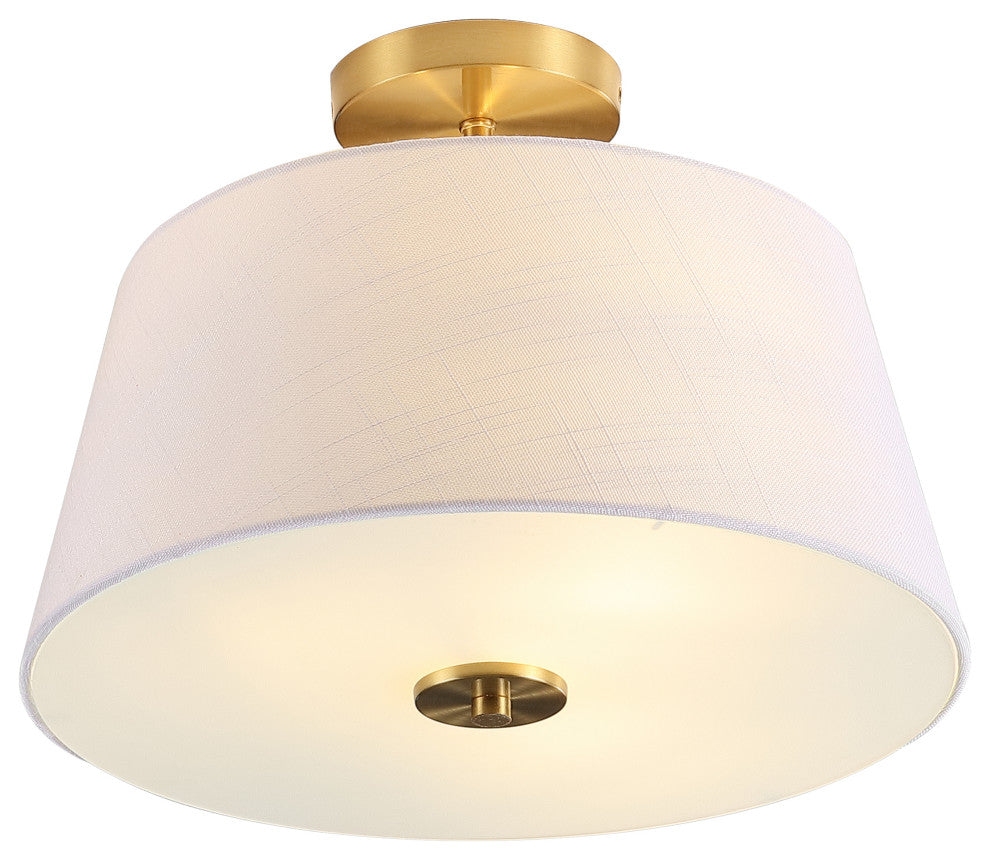 Isabella 15" 3-Light Modern Midcentury Iron Semi Flush Mount, Brass Gold/White