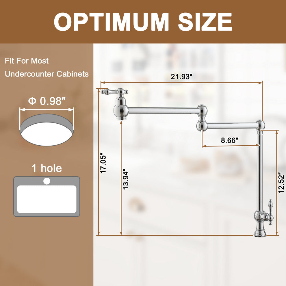 Deck-Mounted Double Handle Pot Filler Kitchen Faucet Stove Faucet, Chrome Plating