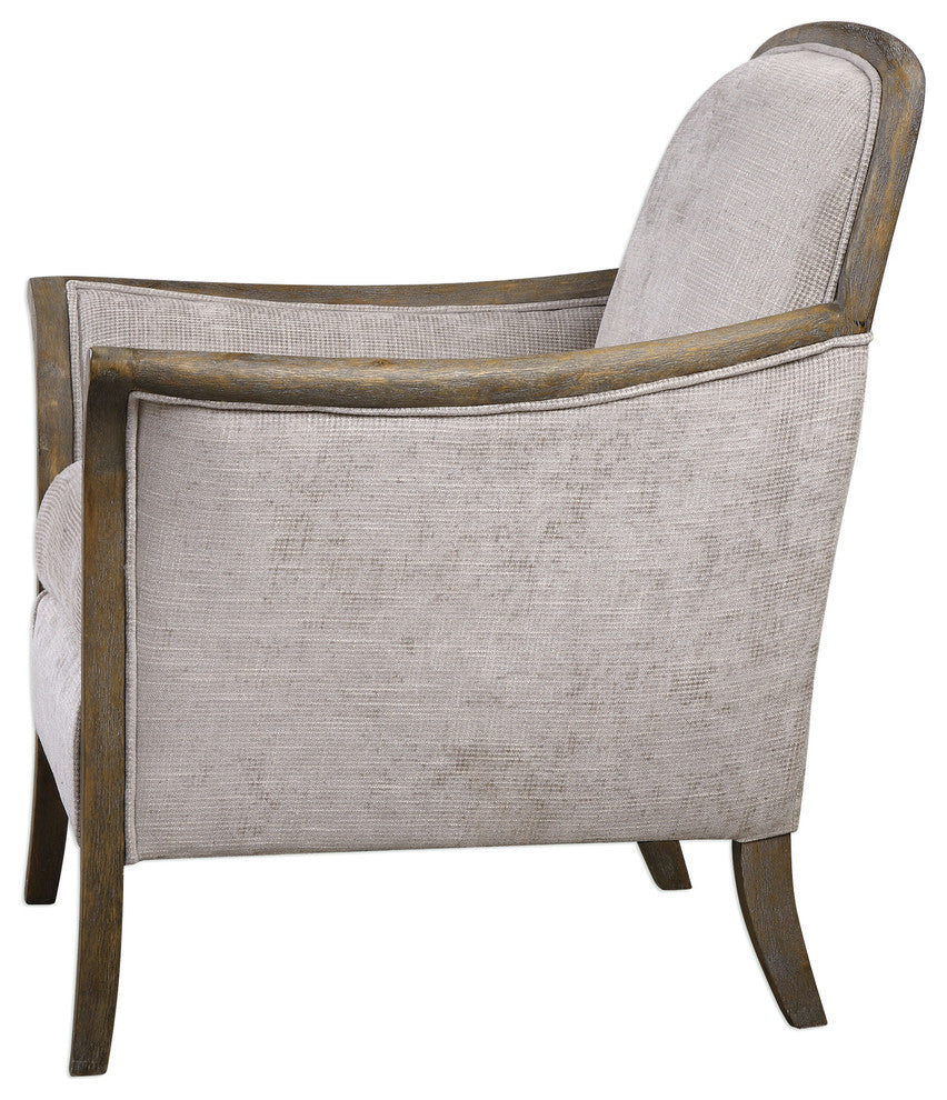 Weathered Exposed Wood Curved Arm Chair, Beige Taupe Living Room