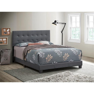 Glory Furniture Caldwell Faux Leather Panel Queen Bed in Gray