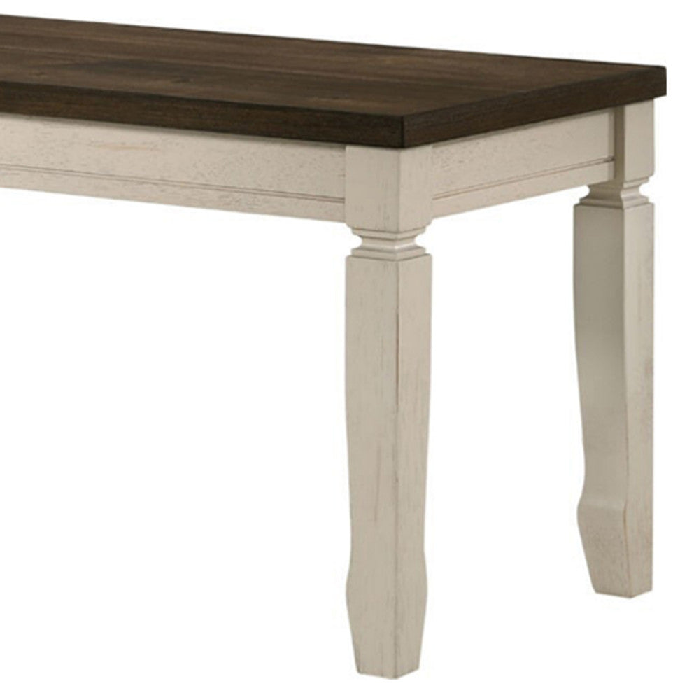 Benzara BM250292 Rectangular Top Bench With Thick Block Legs, Brown/Cream