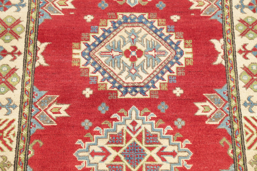 Hand Made Kazak Oriental Traditional Pakistani Area Rug, Red, 4'11"x3'5