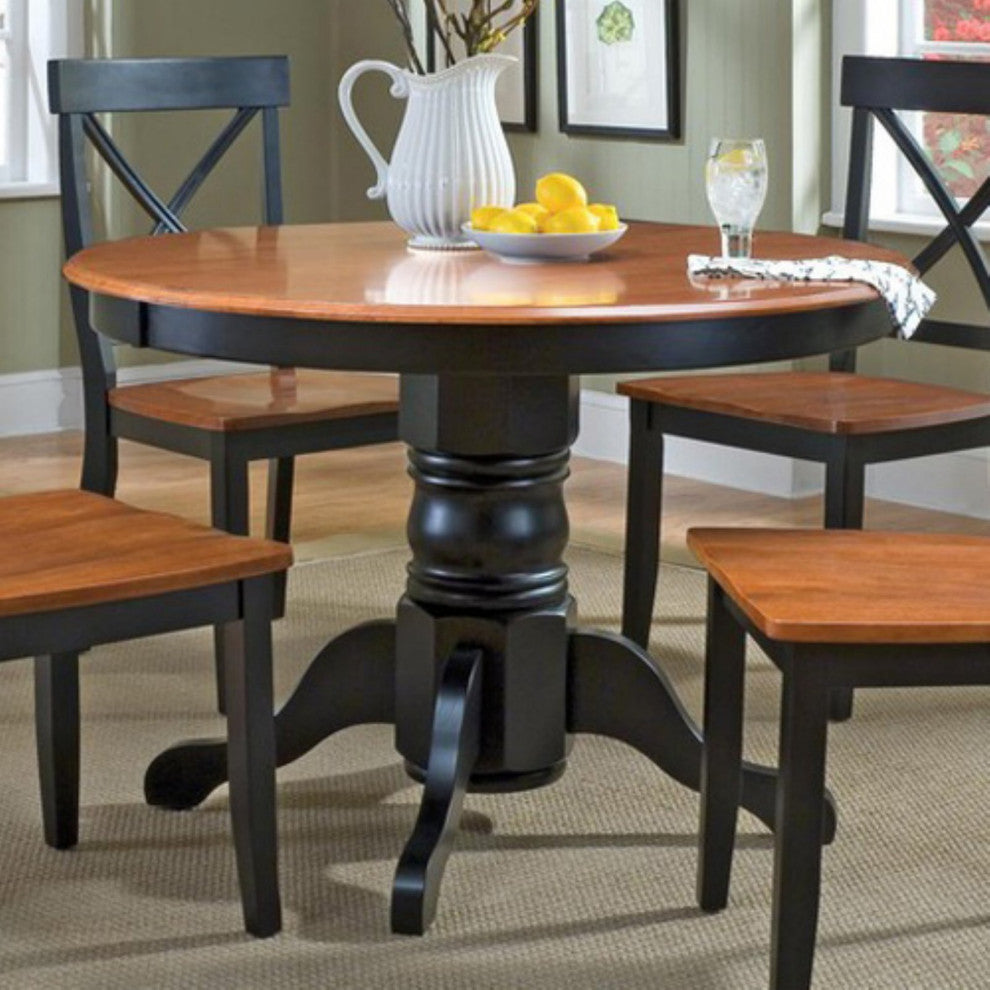 Traditional Dining Table, Pedestal Base With Rounded Table Top, Cottage Oak