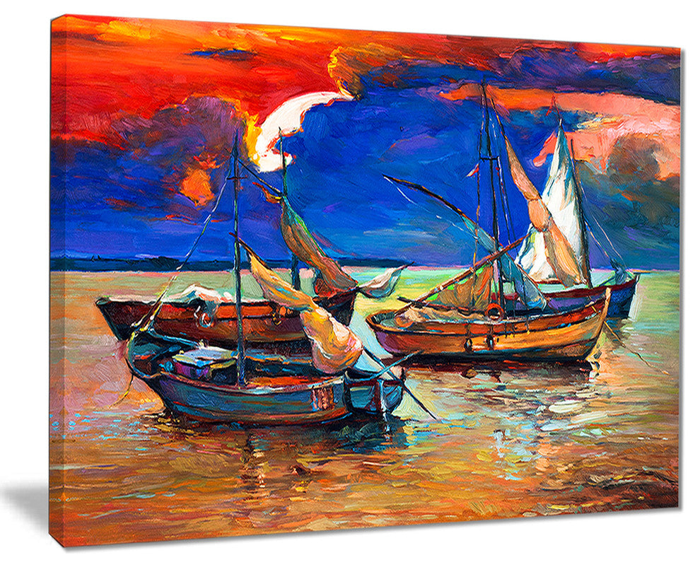 "Fishing Boats Under Blue Sky" Canvas Print