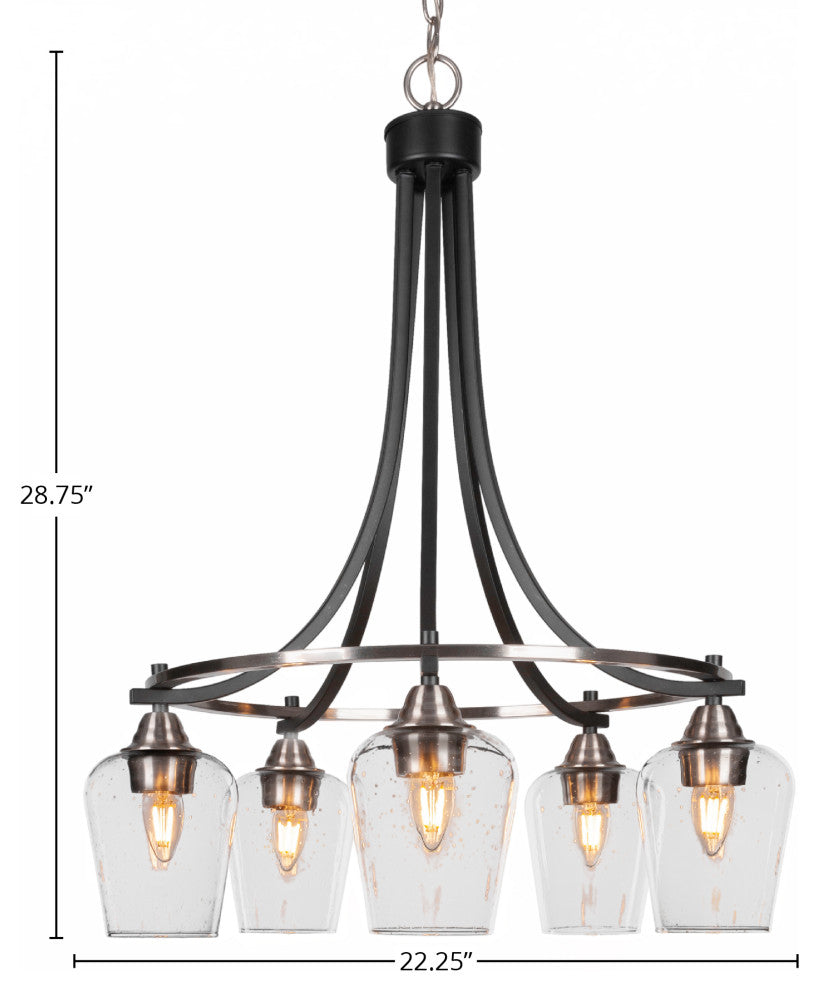 Paramount 5-Light Chandelier, Matte Black & Brushed Nickel, 5" Clear Bubble