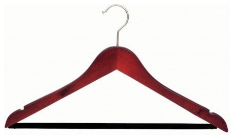 Wooden Suit Hanger With Velvet Bar, Cherry/Brushed Chrome Finish, Box of 100