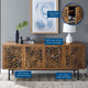 Media TV Stand Console Table, Rectangular, Wood, Metal, Brown Walnut, Modern