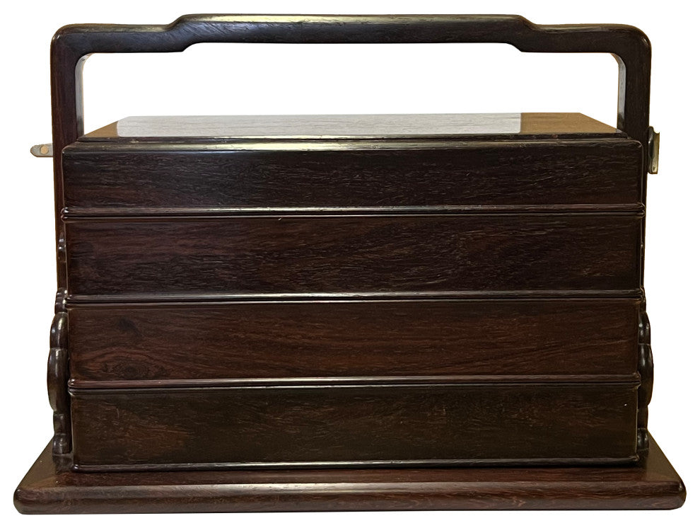 Chinese Oriental Natural Zitan Wood Wedding Basket Box Hws2548