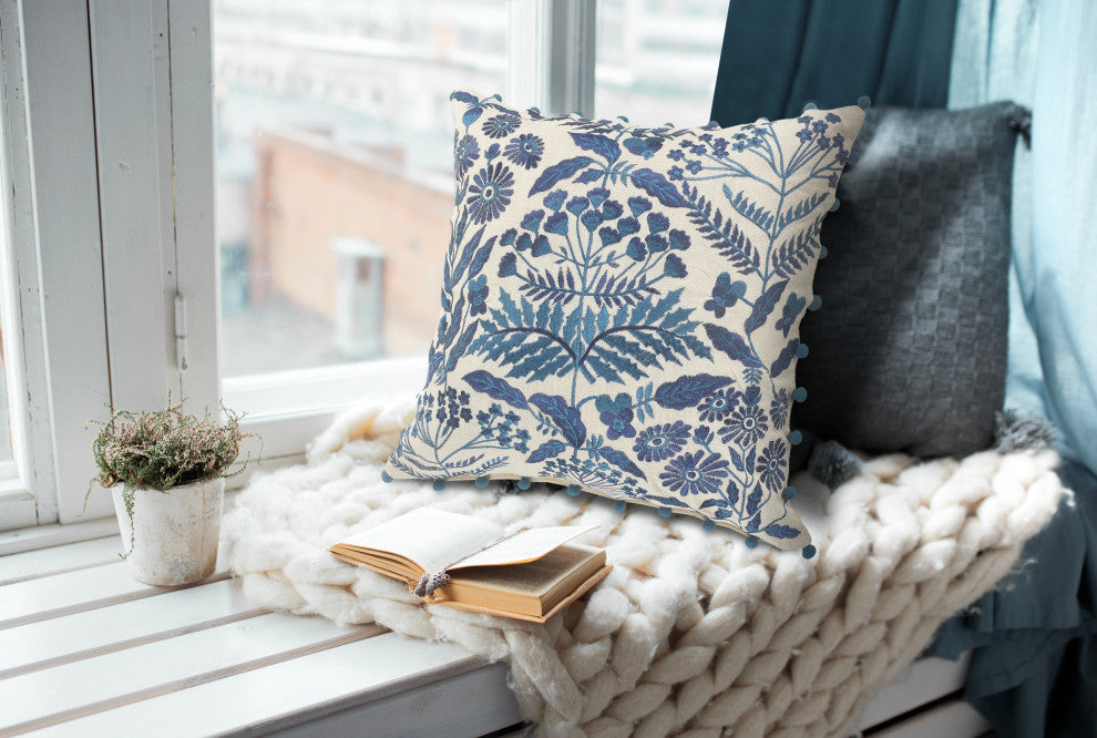 Off-White and Navy Bohemian Throw Pillow