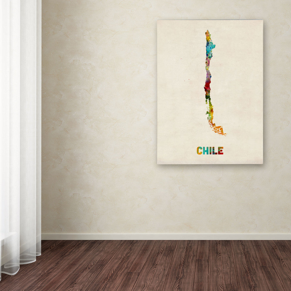 'Chile Watercolor Map' Canvas Art by Michael Tompsett