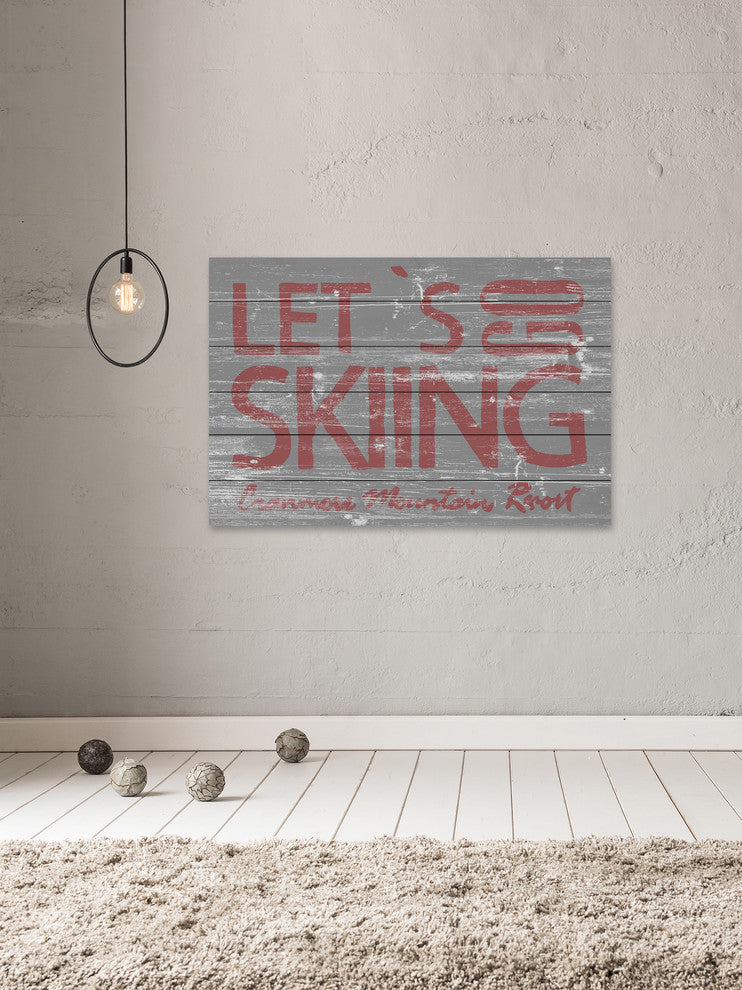 "Let's Go Skiing" Painting Print on White Wood, 45"x30"