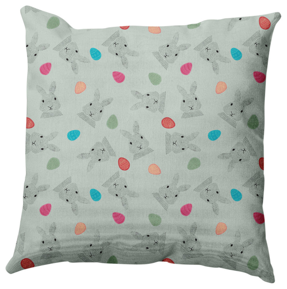 Bunnies and Eggs Easter Indoor/Outdoor Throw Pillow, Breezeway Green, 18x18"