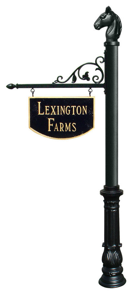 Large Hanging Ranch Sign With Post, Decorative Ornate Base and Horsehead Finial