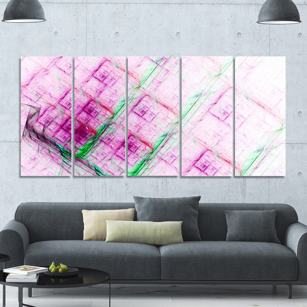 Purple Fractal Grill Pattern, Abstract Art on Canvas, 60"x28", 5 Panels