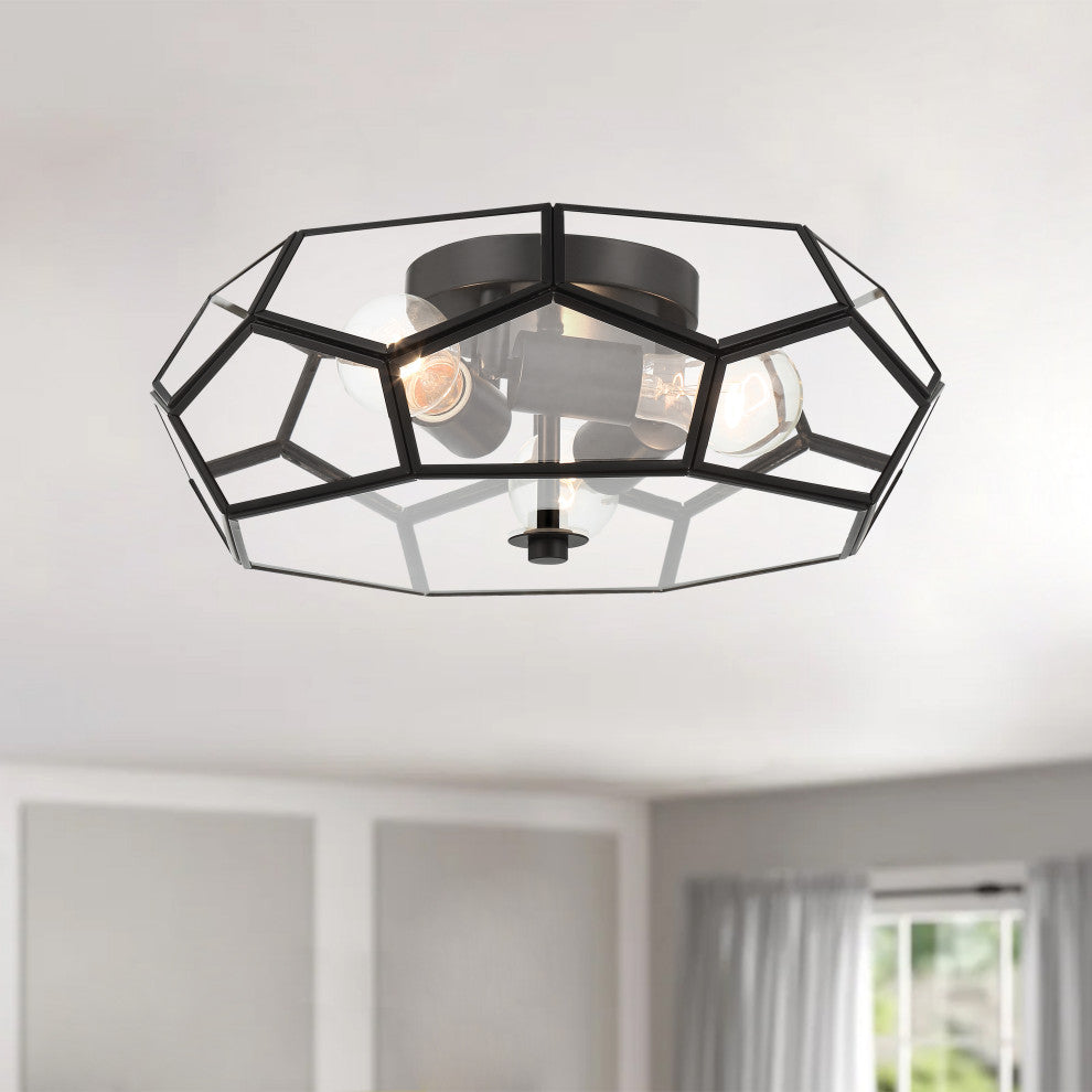 3 Light 15.75'' Unique/Statement Geometric Flush Mount, Black