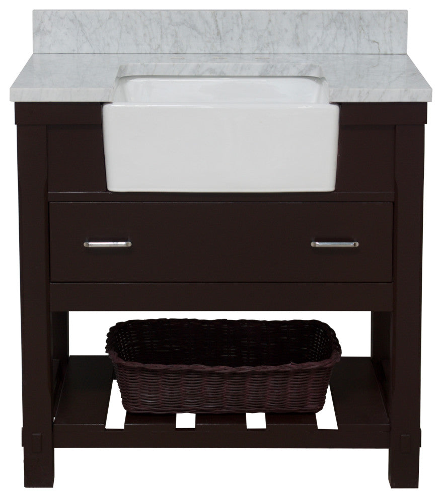 Charlotte 36" Bathroom Vanity, Chocolate, Carrara Marble Top