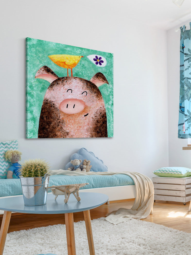 Marmont Hill, "Pigs Posy Peep" by Janet Nelson Painting on Wrapped Canvas, 40x40
