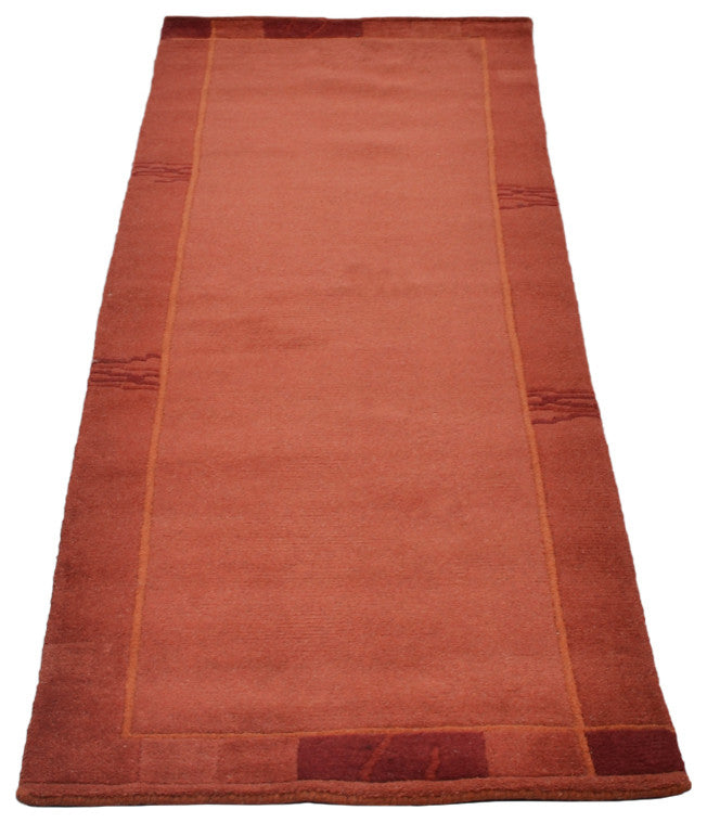 Hand Knotted Tibbati Wool Area Rug Contemporary Dark Orange