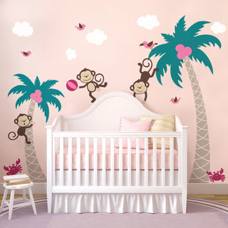 3 Monkeys With Palm Tree Wall Decal, Scheme B