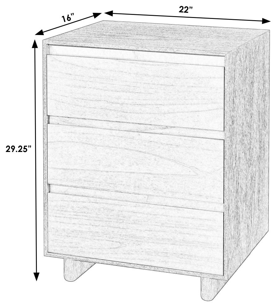 Halmstad Wood Panel 3 Drawer Narrow Nightstand, Walnut