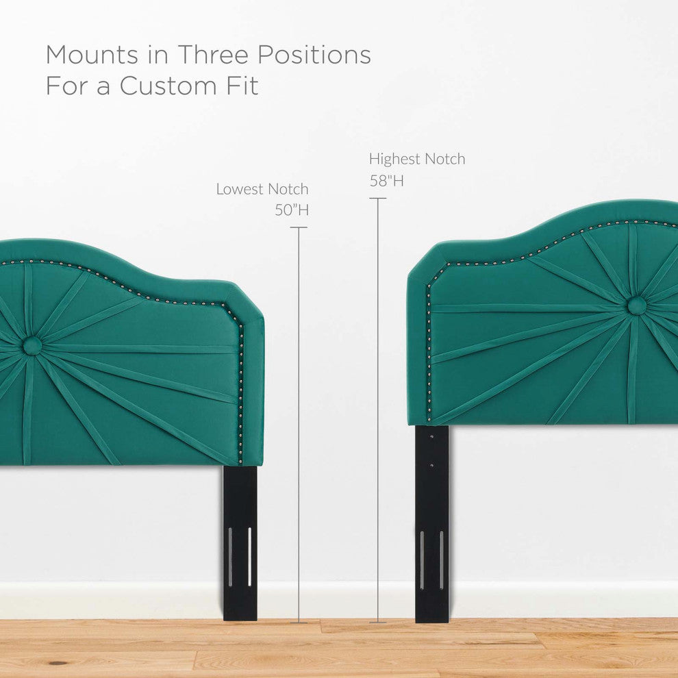 Headboard, Full Queen Size, Velvet, Teal Blue, Modern Contemporary, Bedroom