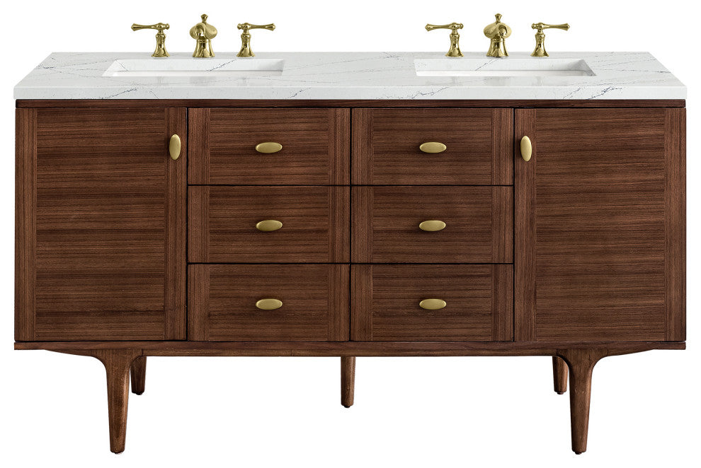 Amberly 30" Single Vanity, Mid-Century Walnut, 60", Ethereal Noctis, Three-Hole