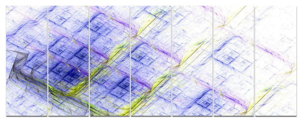 Light Blue Fractal Grill, Abstract Art on Canvas, 83"x32", 7 Panels