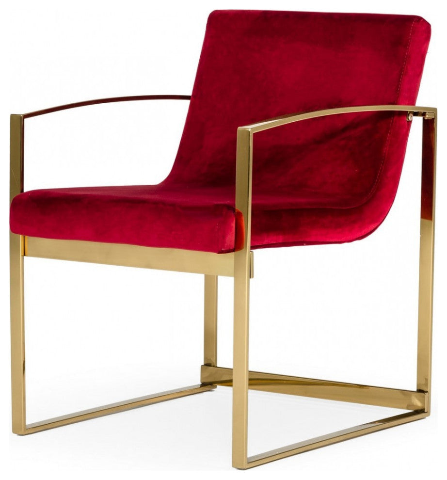 32" Lux Red Velvet and Gold Armchair