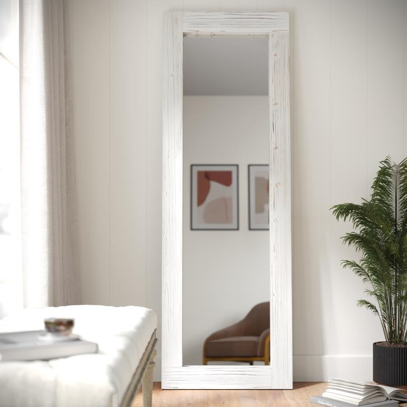 Graham 22x65 Full Length Mirror, Wall Mounted or Wall Leaning, Solid Wood Frame, White Wash