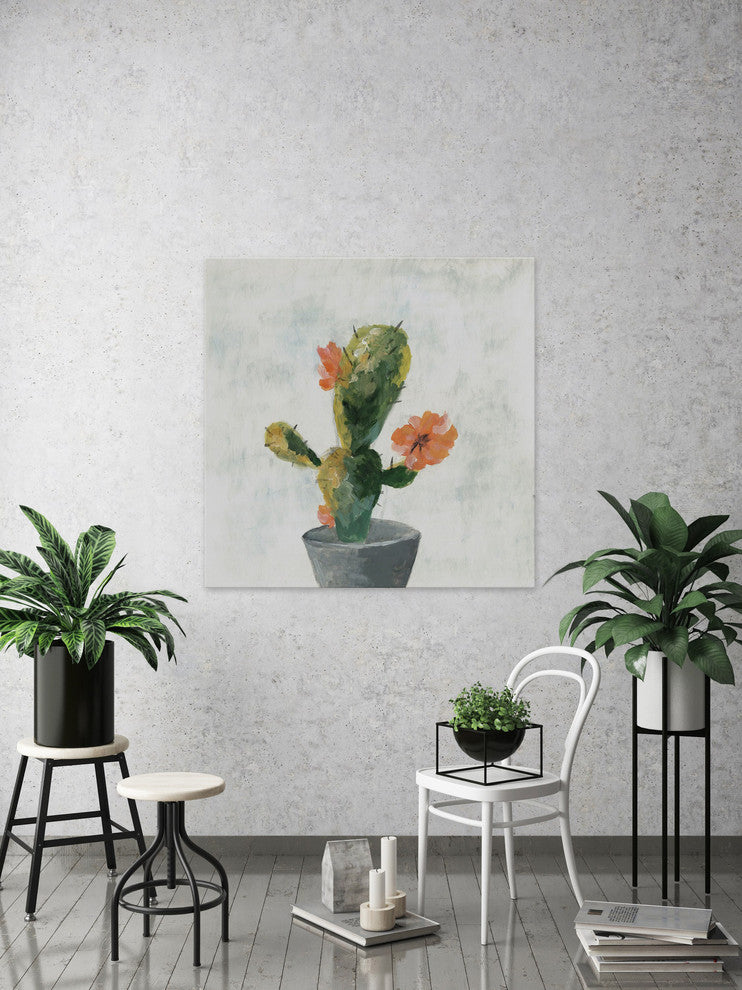 "Cactus with Pot" Painting Print on Wrapped Canvas, 48"x48"