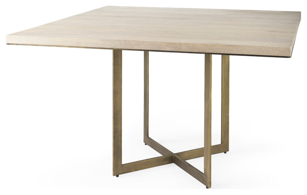 Gray Finished Wood WithMetal Base Square Dining Table